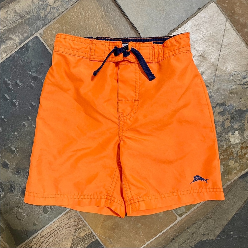 Tommy Bahama•Boy’s Size 4•Orange and Navy Blue Swim Trunks•Pull-On Elastic Waist